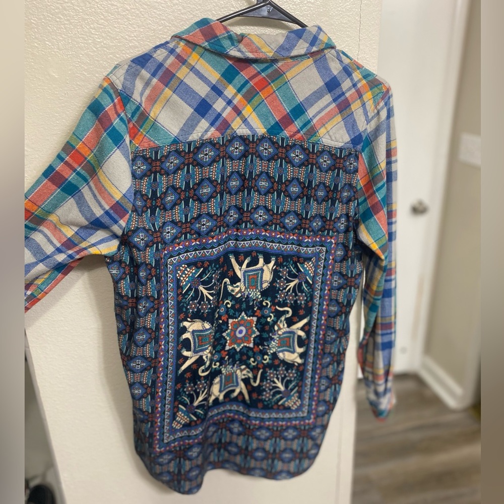 Tolani fall flannel, decorative back panel.